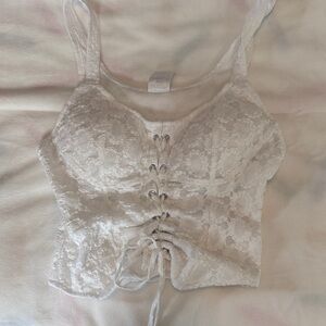 Lace-Up White Lace Crop Top